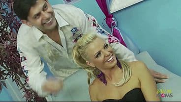 Four female friends are at a beauty salon. They are feeling horny so one of them invites two guys to fuck them. As soon as the guys appear, the ladies rip their clothes off and fuck hard in all holes.