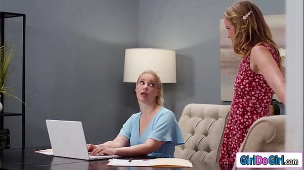 Stepmom Charlotte Stokely and her stepdaughter Khloe Kingsley have a secret affair.The milf is pussy licked under the table right under her wifes nose