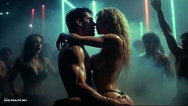 [AI-generated] Future Rave Erotic Party: Naked Pierced DJ Squeezing Her Tits, Hot Ravers Kissing Wildly in Abandoned Factory