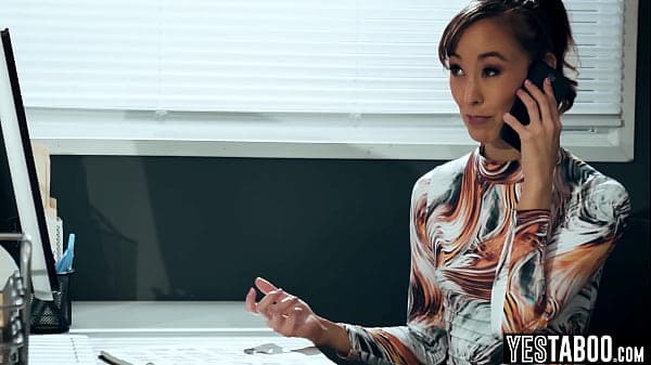 Desperate Asian MILF teacher gets pounded and bred by a big dick stud in her office