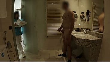 The hotel cleaner caught me masturbating in public and gave me a blowjob until I came in her mouth. I was surprised that I finished inside her, she really liked that I came in her beautiful mouth