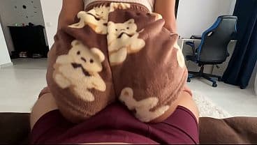 big ass in plush pajamas humping stepbrother's dick