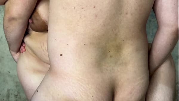 Hot wife with big boobs and hairy pussy having threesome sex without a condoms