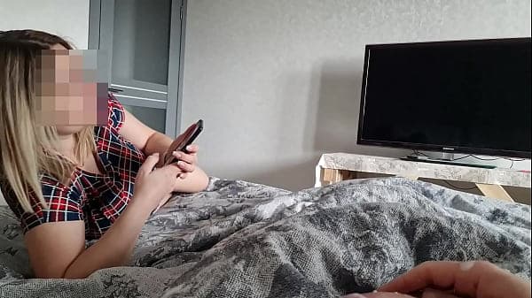 My stepsister came my room she sexy I show a my excited cock, a strong erection, I start masturbating a dick, a beautiful girl watches a man jerk off a big dick and she likes it she voyeur OMG !!!