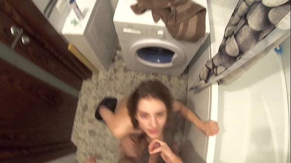 Cumming on step sister's face in the bathroom while parents were talking in the hallway