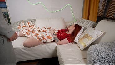 Step Son as Santa Tricks Step Mom on New Year's Couch - Creampie for Huge Tits Wish!