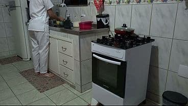 Maid had her ass used while washing dishes.
