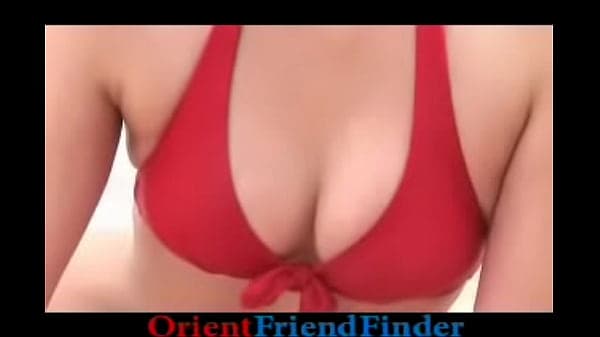 Hot asian babe in red bikini