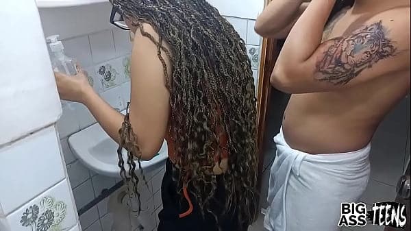 I cum in my stepsister's tight pussy Sex rapidin in the bathroom before our parents arrive Stepsister with a big ass