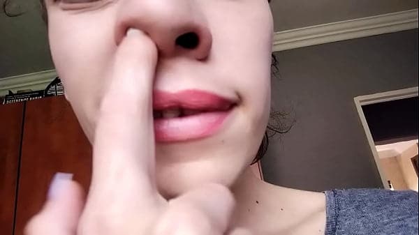 slut fingering her snotty nose and blows out her boogers | snot nose fetish | play with snot