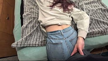 White girl Grinding Ass for Cushot on Jeans