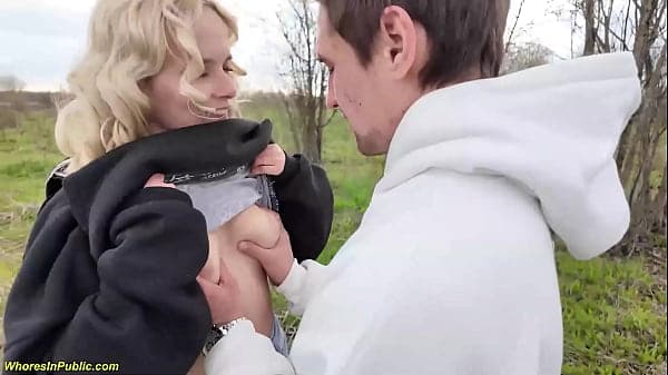 beauty skinny girlfriend gets fucked hard in public and her sweet mouth gets filled with massive cum